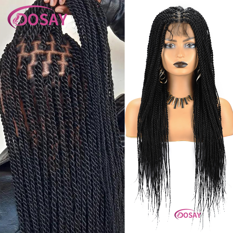 Synthetic Senegalese Knotless Braid Front 36'' Full Lace Twist Box Braided Wig For Black Women