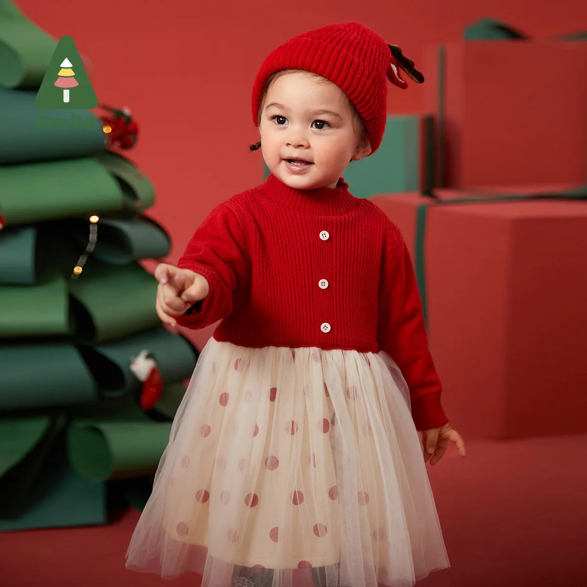 Amila Babys Dress Winter Boys and Girls Three Needle Methods Thick And Mesh Splicing Thickened Lining Dresses 241204