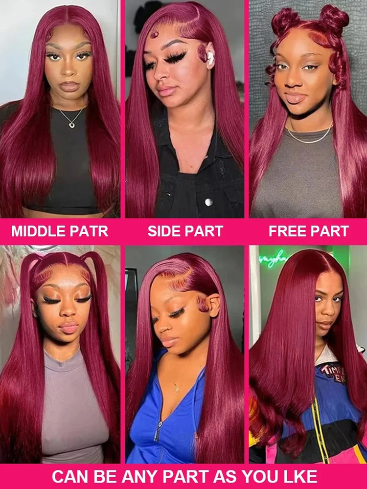 99J Bury 13X6 Hd Frontal Wig 13X4 Brazilian Straight Red Colored Lace Front Human Hair Wigs For Women