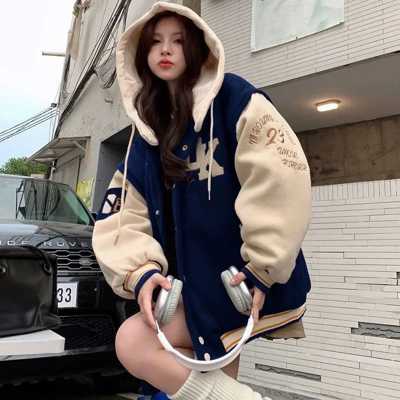 American Retro Letter Embroidered Jackets And Coats Women Y2K Street Hip Hop Trend Baseball Uniform Harajuku Loose Casual Jacket 241205