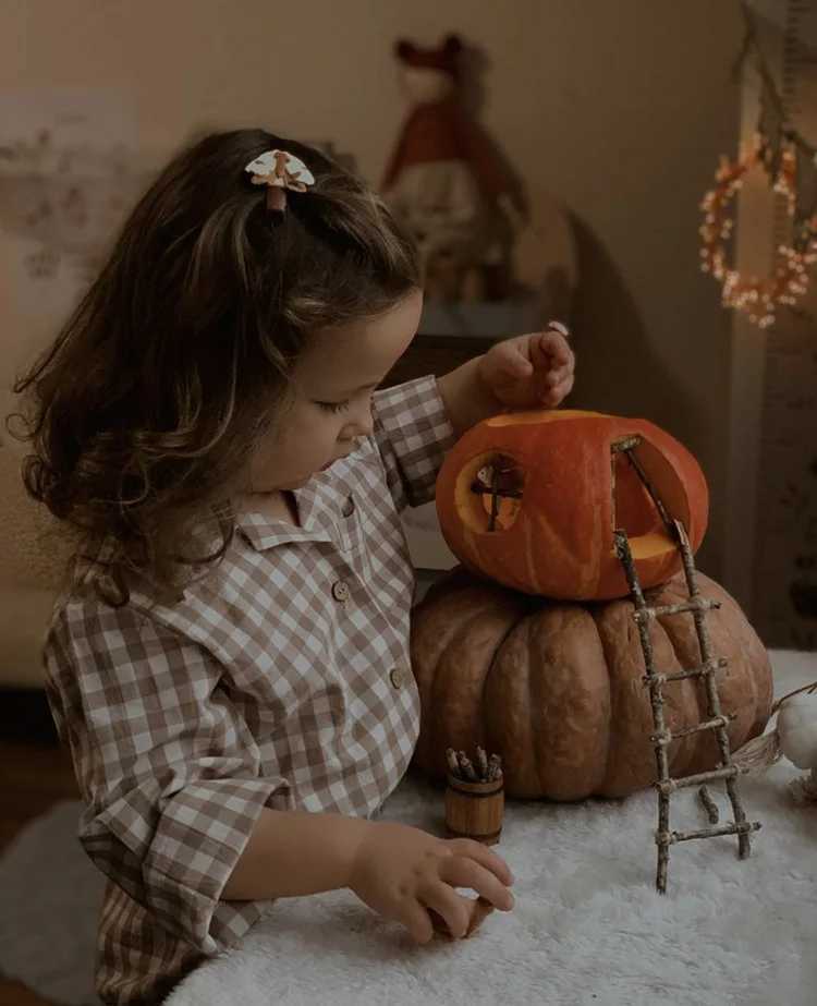 Pajamas Cute Kid Girls Turndown Collar Brown Plaid Pajama Sets.Vintage Toddler Kids Pyjamas Set Sleep Loungewear.Childrens Clothing H241205