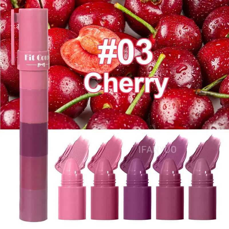 5 Sections Mini Lipstick Set Matte 5 Colors Lipstick Combination Velvet Peach Cherry Fruit Lip Pigment Non-stick Lip Gloss KitXJ241205