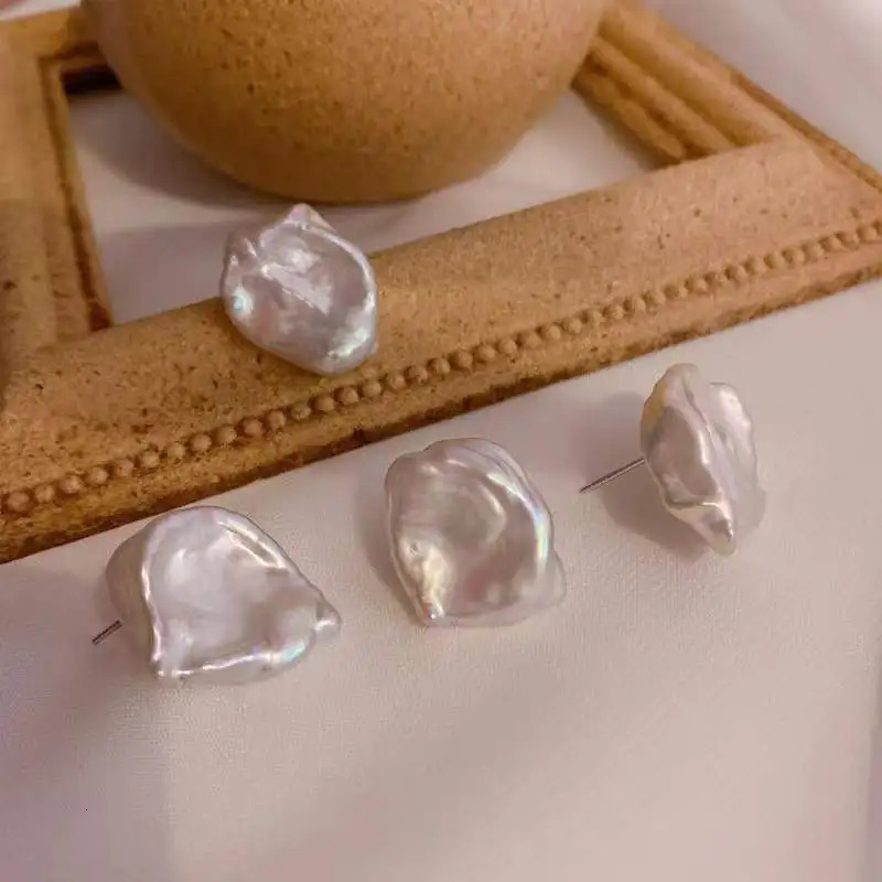 BaroqueOnly A Natural Baroque Pearl Earrings 925 Pure Silver Anti Allergy Earrings Jewelry 13-19mm EBB 241205