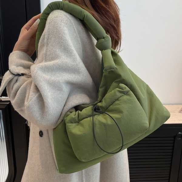 Casual nylon fabric single shoulder crossbody bag women, cotton clip, knottable shoulder strap handbag, cotton filled drawstring tote bag 241215