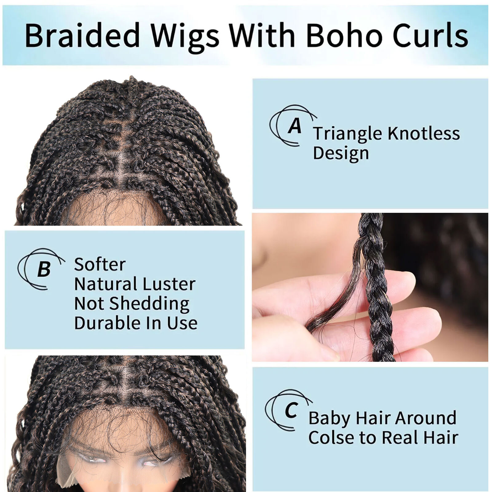 Brown Boho Wigs For Women Synthetic Braided Lace Front Curly Ends Square Part Knotless Box Braids Wig Baby Hair