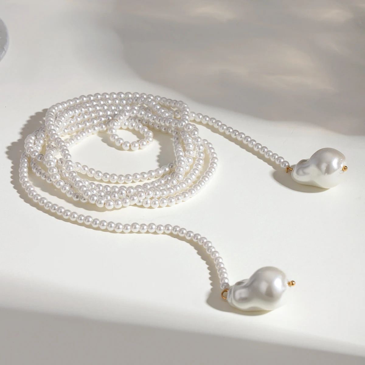 18K gold-plated statement glass bead long pendant necklace womens stainless steel minimum anti rust jewelry 241205