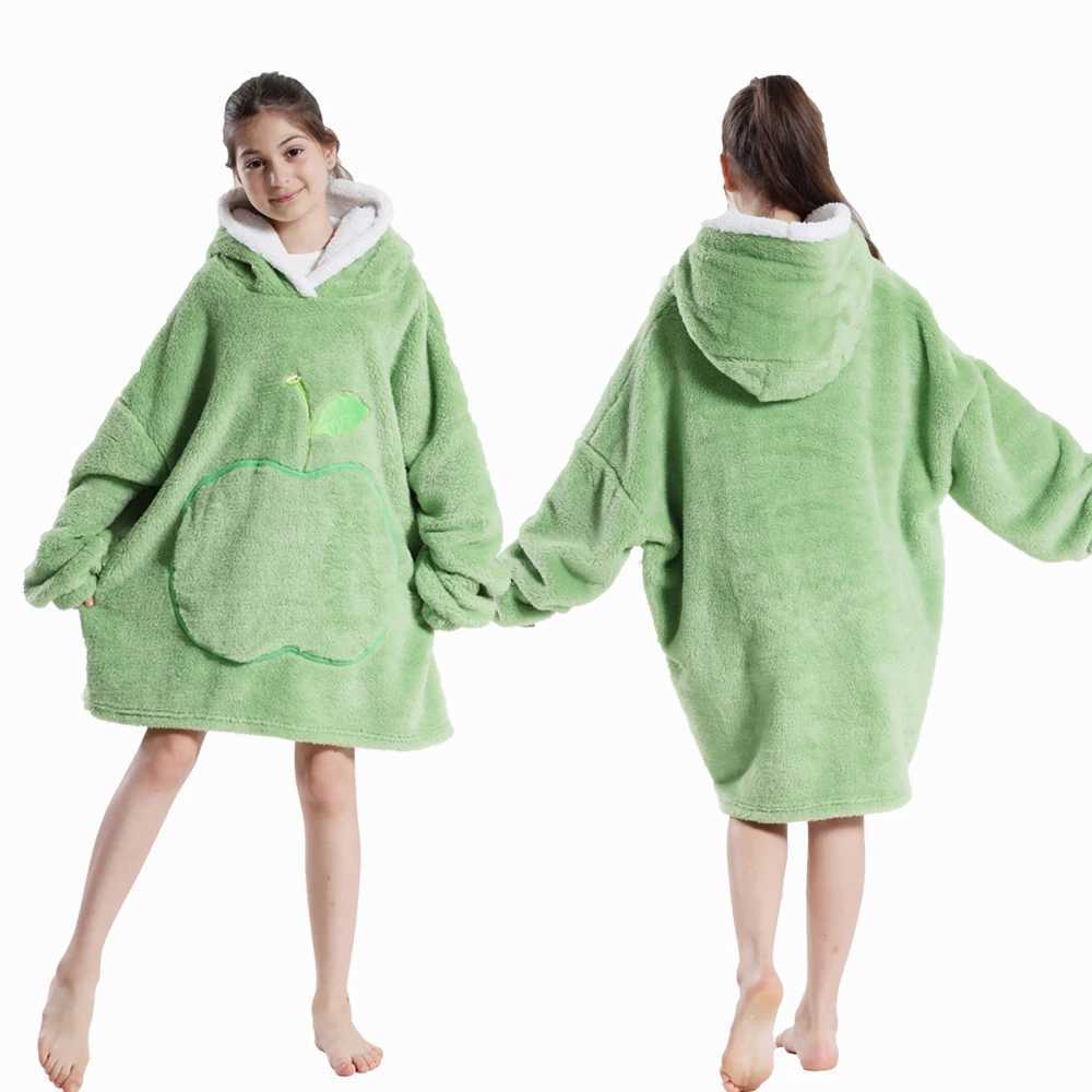 Pajamas Winter Kids Clothes Girl Hoodies Oversized Sherpa Blankets with Sleeves Boys Solid Flannel Sweatshirts Warm Soft Children Coats H241205