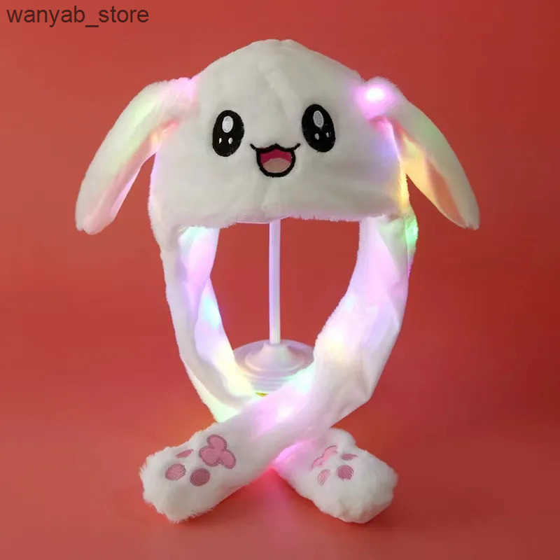 Cloches LED plush rabbit hat with glowing rabbit ears sports ears cute winter hat funny gifts for adults and children role-playing costumes L240910