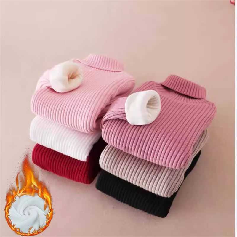 Girls aprons sweaters autumn and winter childrens turtle collars knitted tops baby cotton tops pure cotton warm shirts W241205