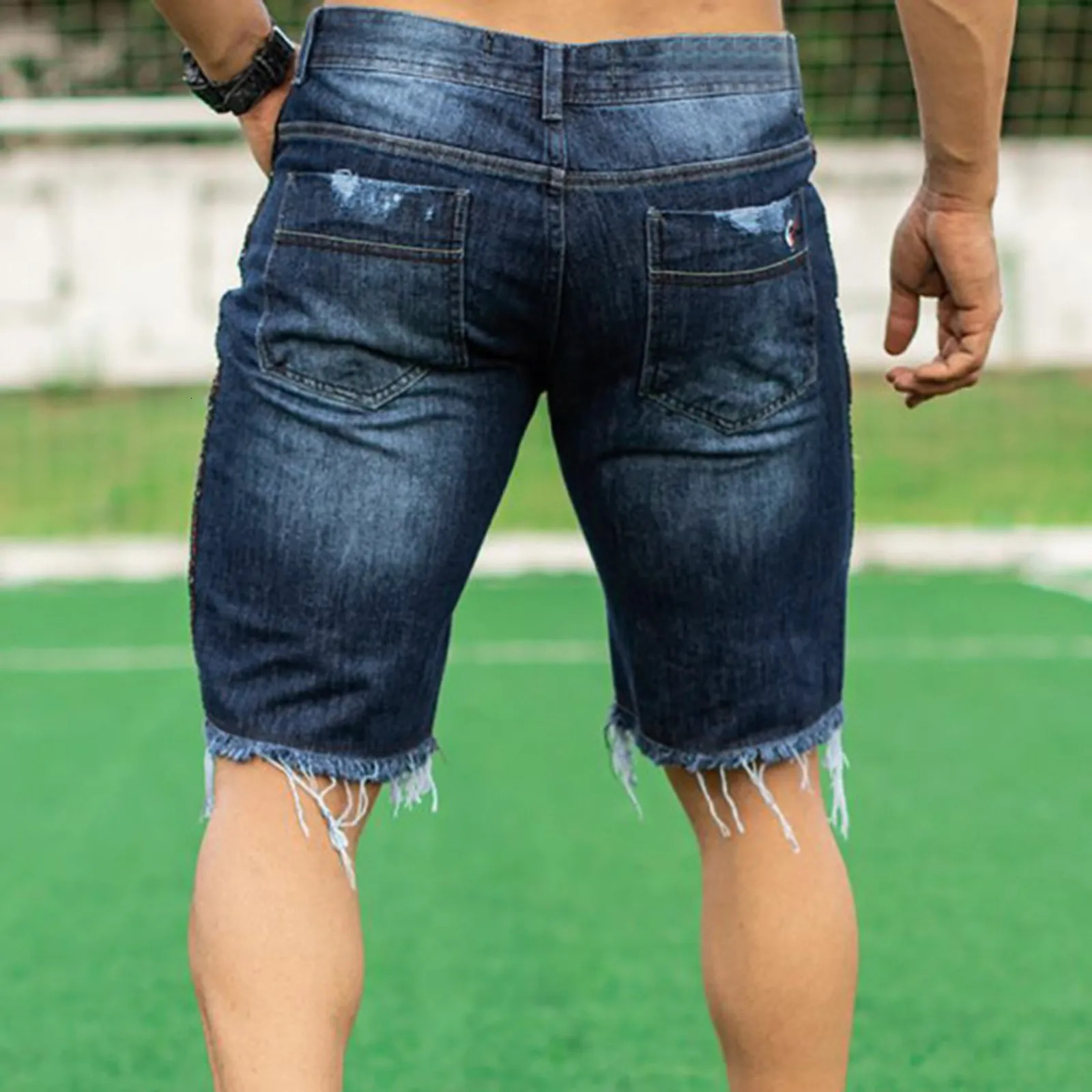 Mens Fashion Ripped Jeans Shorts Summer Casual Denim Shorts Mens Pocket Sports Summer Bodybuilding Denim Short Pants Jeans 241205