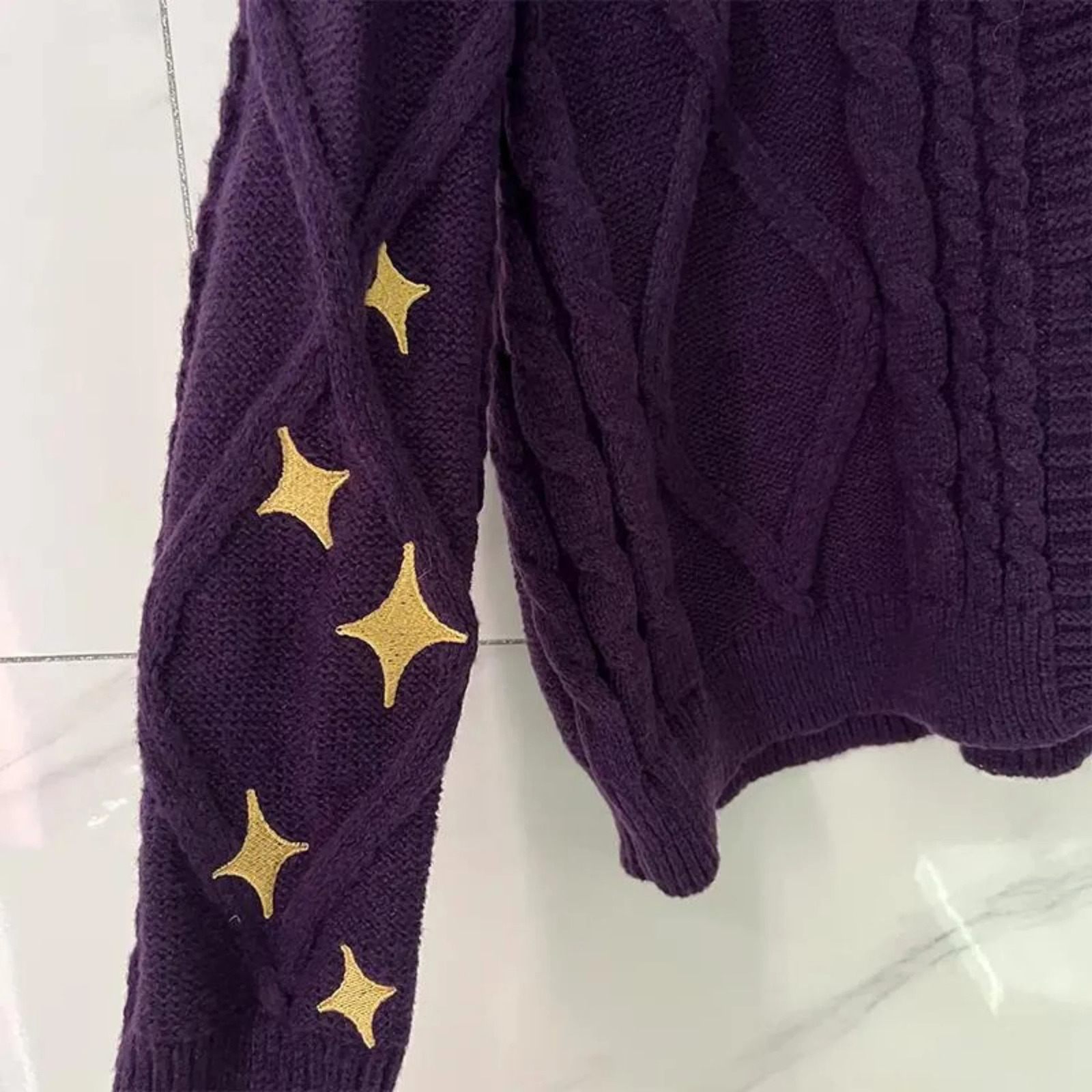 Speak Now Cardigan with Star Embroidery Button Up Chunky Knit Purple Sweater TV Album TS Fall Winter Concert Eras Tour Outfit 241205