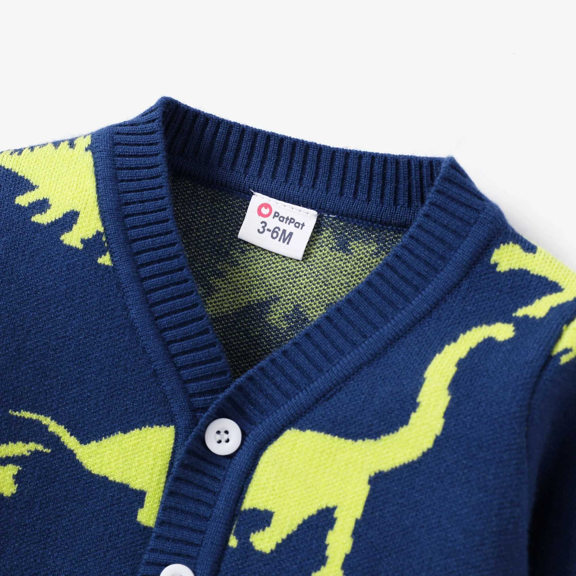 Baby/toddler dinosaur knitted sweater with secret button soft and comfortable perfect for going out W241205