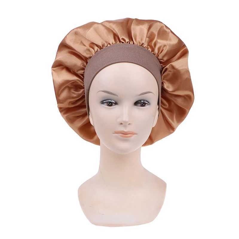 Long Hair Care 58cm Women Satin Bonnet C Night Sleep Hat Silk Head Wr Adjust Shower Cs Knitted C Solid ColorXJ241205