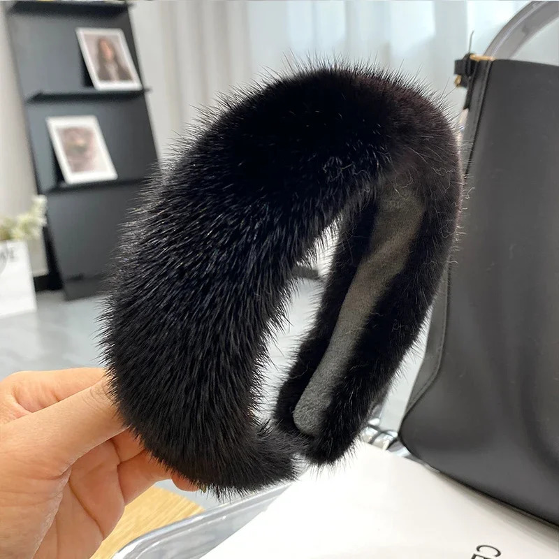 Womens Winter 100% Genuine Mink Headbands High Quality Genuine Fur Headbands Womens Fashion Hairbands Fur Gifts 241205