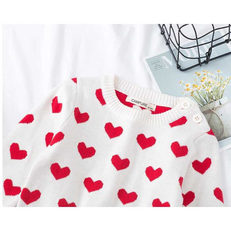 2024 Autumn Spring Baby Girl Sweater Childrens Clothing Cotton Knitted Sweater Baby Cute Heart shaped Sweater W241205