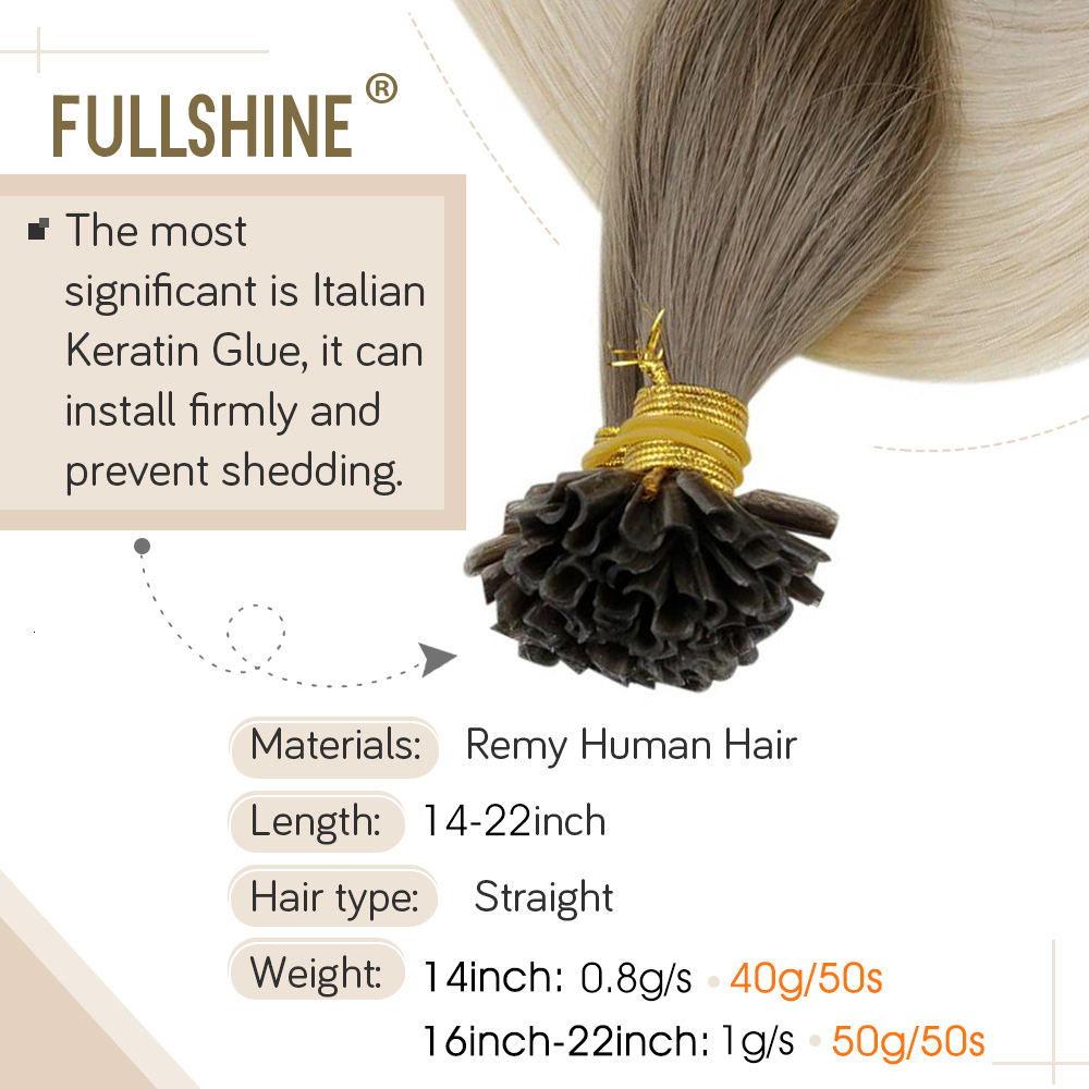 Full Shine U Tip Extensions Fusion Balayage Color 40-50G Keratin Glue Beads Prebonded Human Hair Extensiones