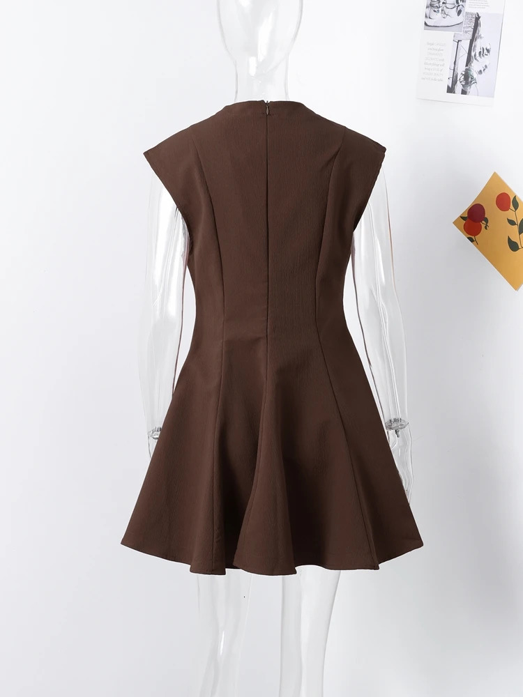 Fashion Solid Mini Pleated Dress For Women Y2K Elegant Sleeveless Slim Evening Party Short Dress Lady Chic Street Vestidos 241205