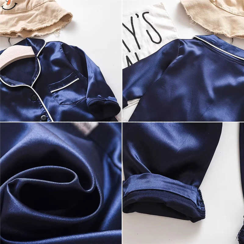 Korean version of childrens pajamas set silk satin long sleeve top+trousers two -piece male baby girl solid color setXJ241205