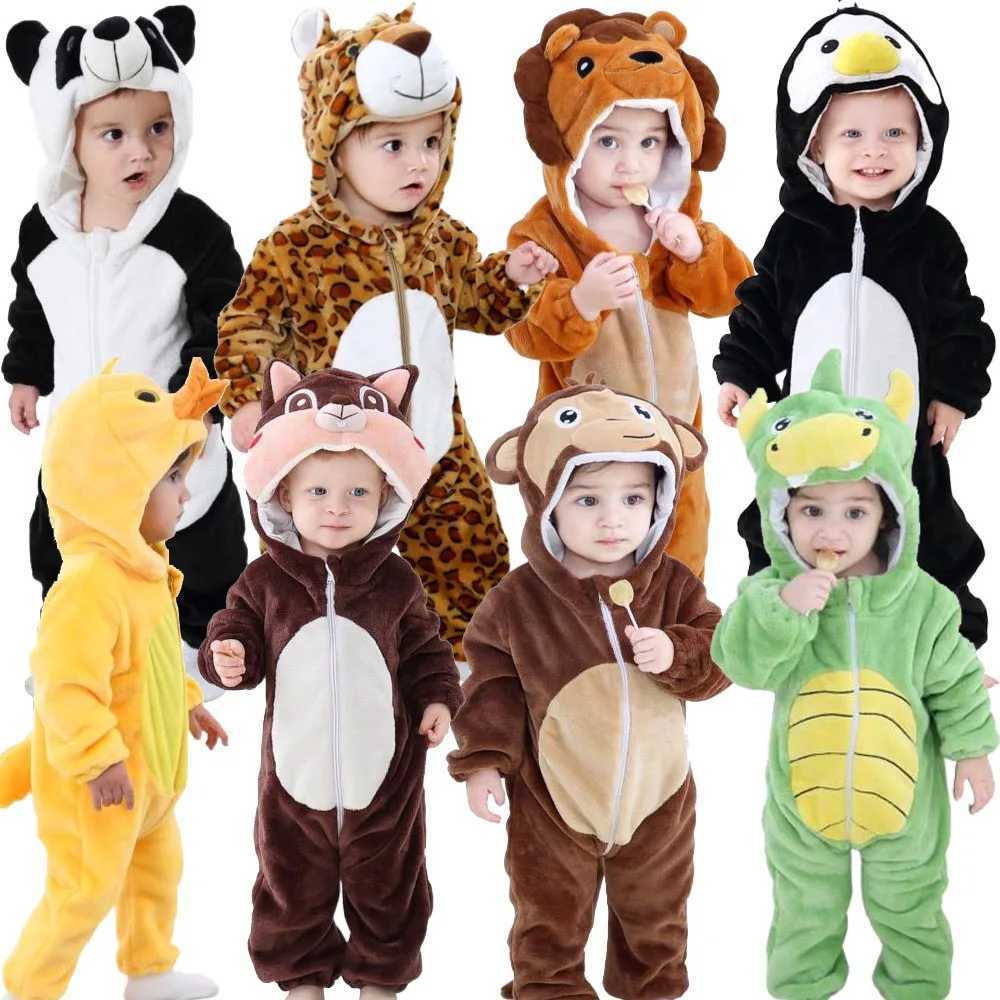 Pajamas Winter Pajamas for Baby Newborn Clothing Warm Soft Sleepwear Suit Toddler Kids Panda Dinosaur Monkey Leopard Cosplay Costumes H241205