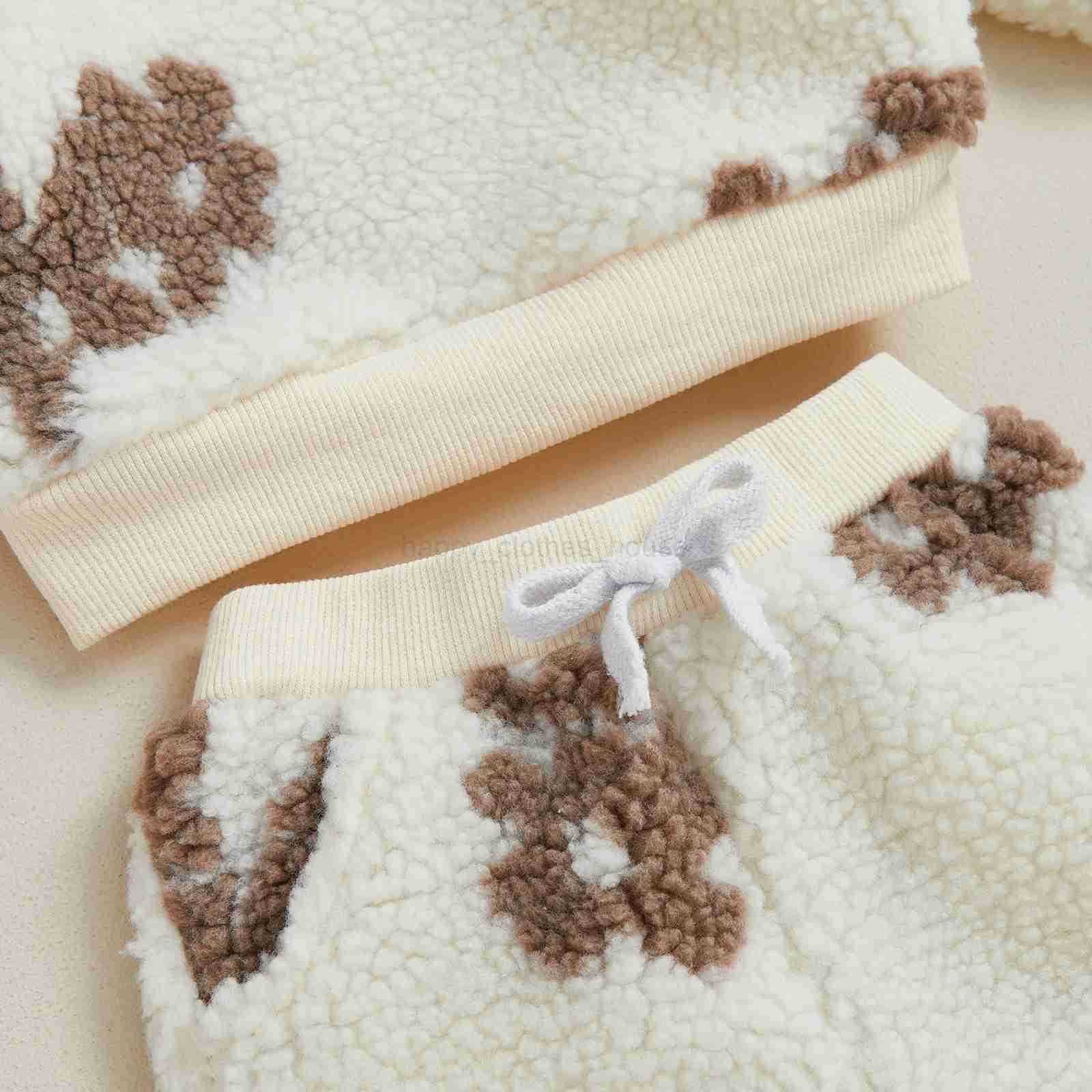 Infant Baby Girls 2 Piece Flannel Clothes Fall Winter Floral Fuzzy Long Sleeve Sweatshirt and Elastic Pants Outfits SetXJ241205