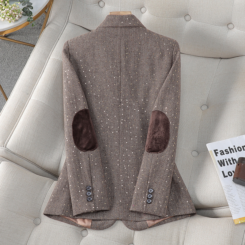 Spring Retro Gray Splice Plaid Sequins Blazers Coat For Women Brown Elegant Business Vintage Ladies Suit Jacket Fashion Y2k