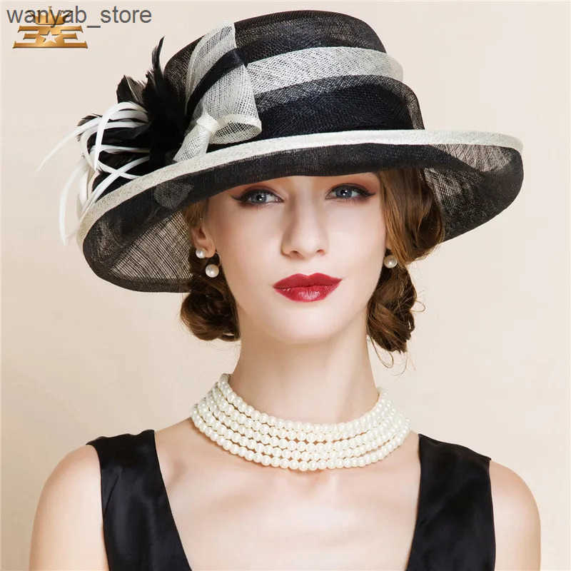 Cloches Summer Black and White Elegant Linen Fedora Hat Womens Fashion Fedoras Hat Womens Soft Padded Wide Brown Cloche Hat Linen B-8150 L240910
