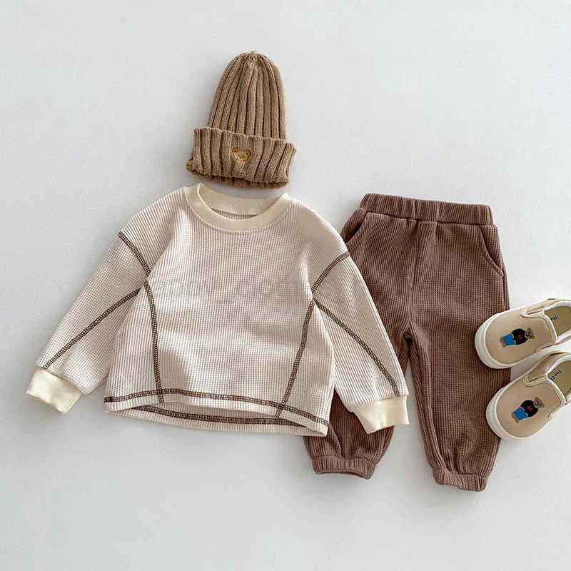 MILANCEL Spring Designer Kids Baby Clothes Casual Boys Suit Cool Infant Blouse And Pants2 PCs Waffle Clothing Set OutfitsXJ241205