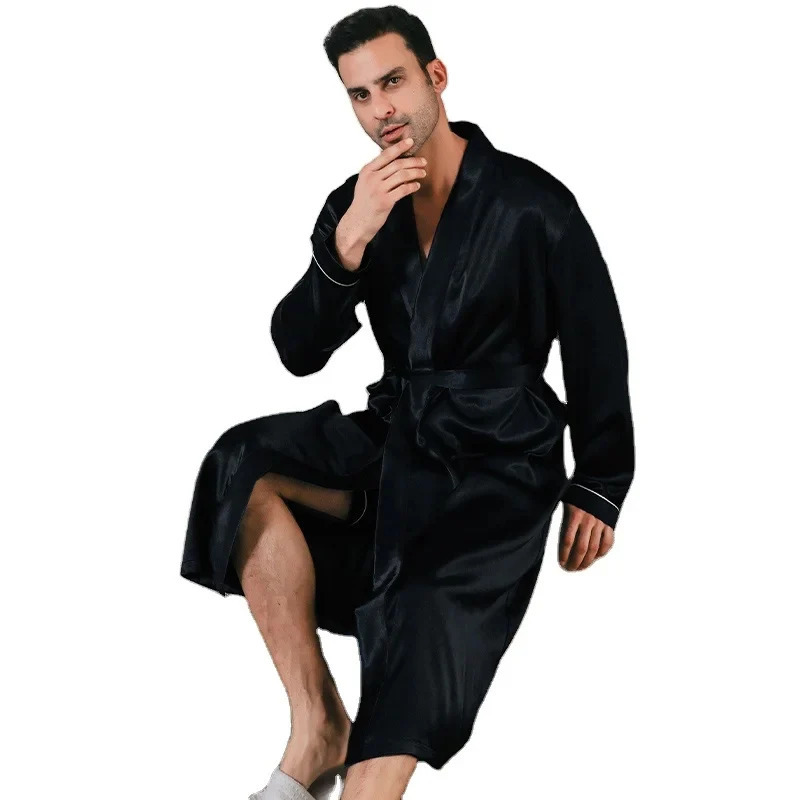Pajama mens spring and autumn silk thin style oversized pajamas long sleeved bathrobes ice silk bathrobes home clothing summer 241204