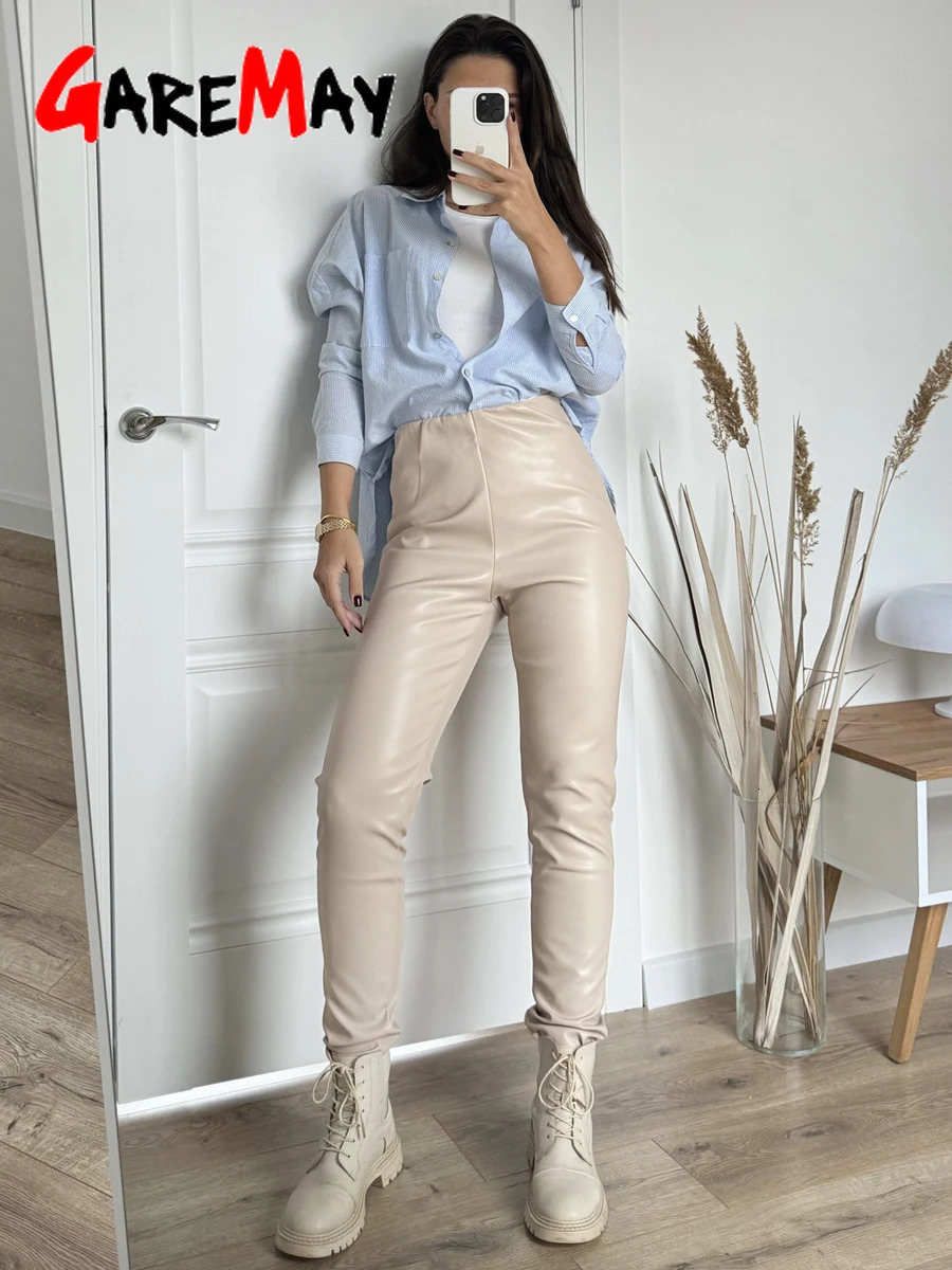 Winter Womens Leather Pants Black Slim Zipper Casual Leather Trousers Pencil Thick Brown Pu Faux Leather Pants for Women 2024 241204