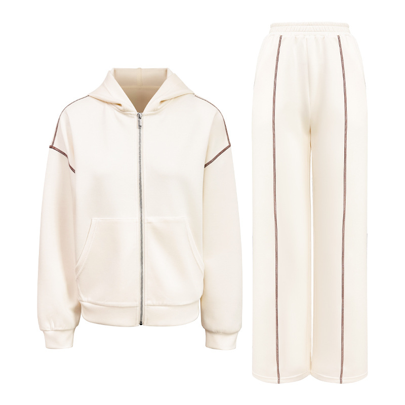 2025--Sports Suit Women's Loose Casual Zipper Hoodie + Straight Trousers Two-Piece Set Loose Fit