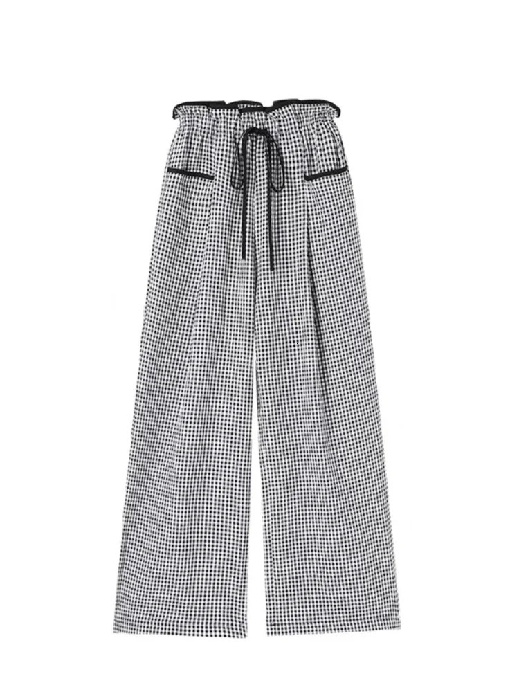 HOUZHOU Sweet Black Women Plaid Pants Coquette Japanese Style Cute Wide Leg Trousers Harajuku Kawaii Palazzo Pants Vintage Y2k 241204