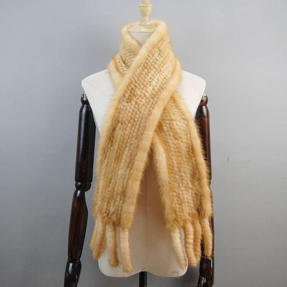 Womens Winter Warm True Mink Scarf 100% Genuine True Mink Muffler Womens Fashion High Quality Natural True Mink Knitted Scarf 241205