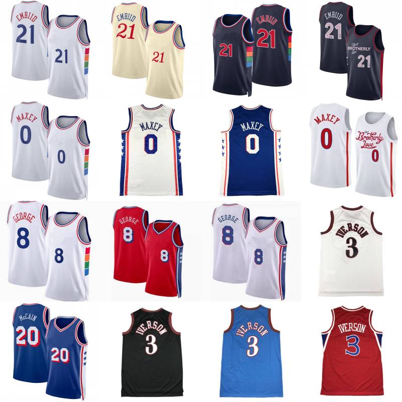 Tyrese Maxey Joel Embiid Paul George City Basketball Jersey Mens Jared McCain Allen Iverson Retro Shirt