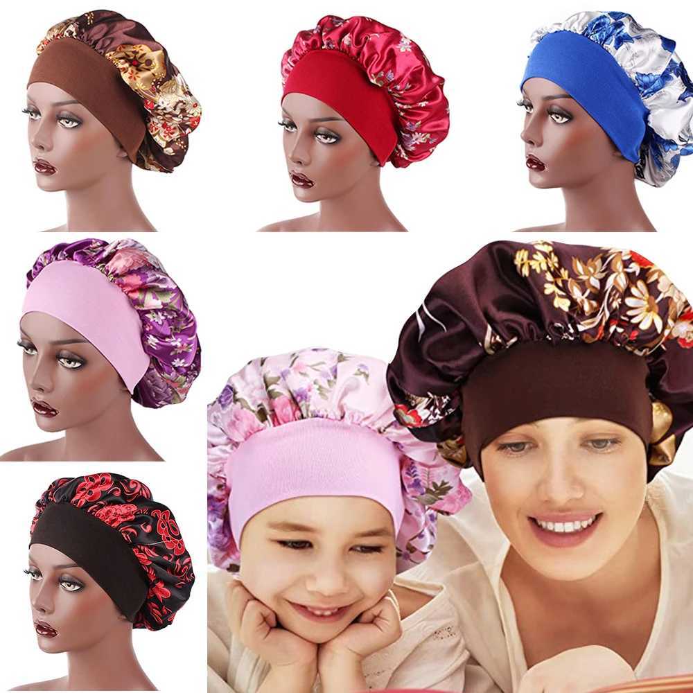 Soft Satin Night Sleep Hat Women Elastic Wide Band Fashion Hair Loss Cover Head Wr Satin Bonnet Hair Beauty Chemo Cs CareXJ241205