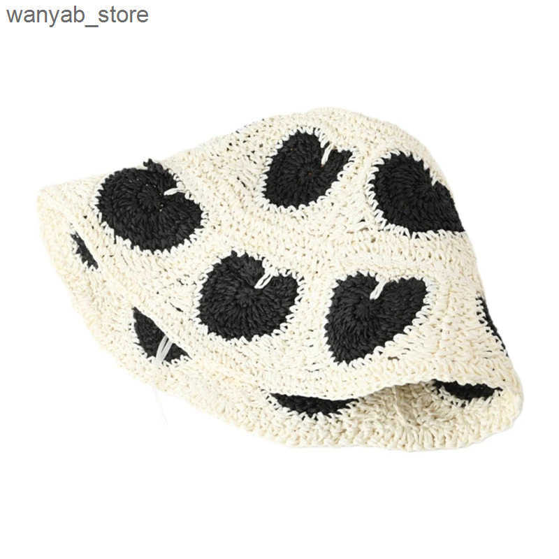 Cloches Western style straw hat hand woven retro heart-shaped colorful L240910 L0910