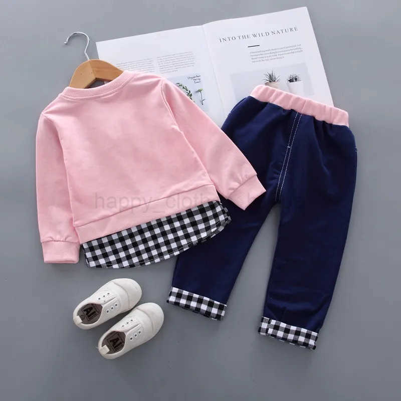 2Pcs/set Autumn Girls Clothes Sets Children Sweet Bowknot Long Sleeve Pullover T-shirt + Denim Pants Kids Loungewear SuitsXJ241205