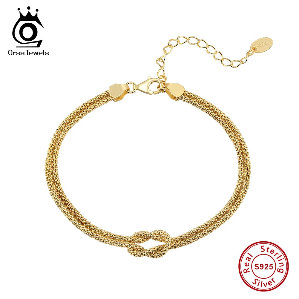 ORSA JEWELS Classic 14K Gold Double Layer Corn Chain Bracelet Fashion 925 Sterling Silver for Women Party Jewelry SB196 241122