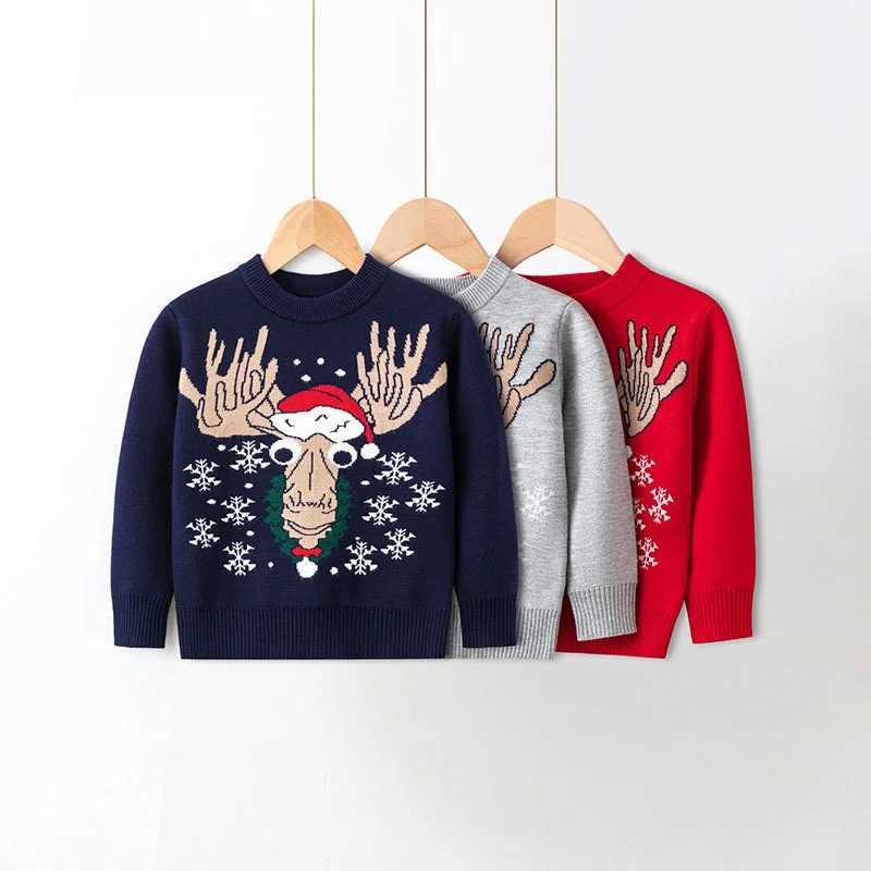 Christmas Childrens Knitted Clothing 2023 New Childrens Sweater Boys and Girls Warm Knitted Autumn Winter Children Printing Leisure Parachute W241205
