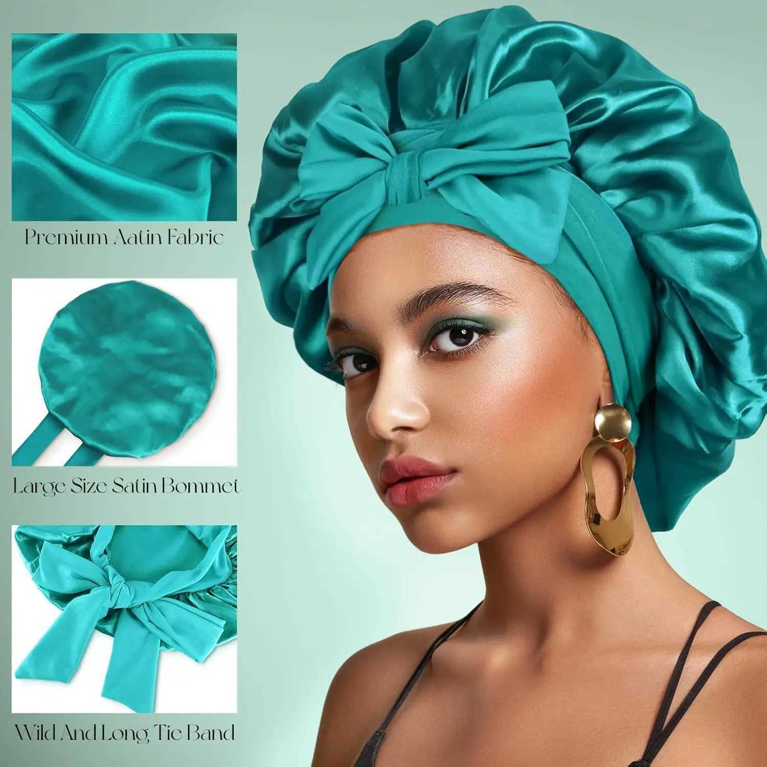 Large Silk Bonnet Satin Bonnets for Women Silky Sleep C with Tie Band Braid Bonnet for Sleeping Curly Hair Silk Hair WrXJ241205