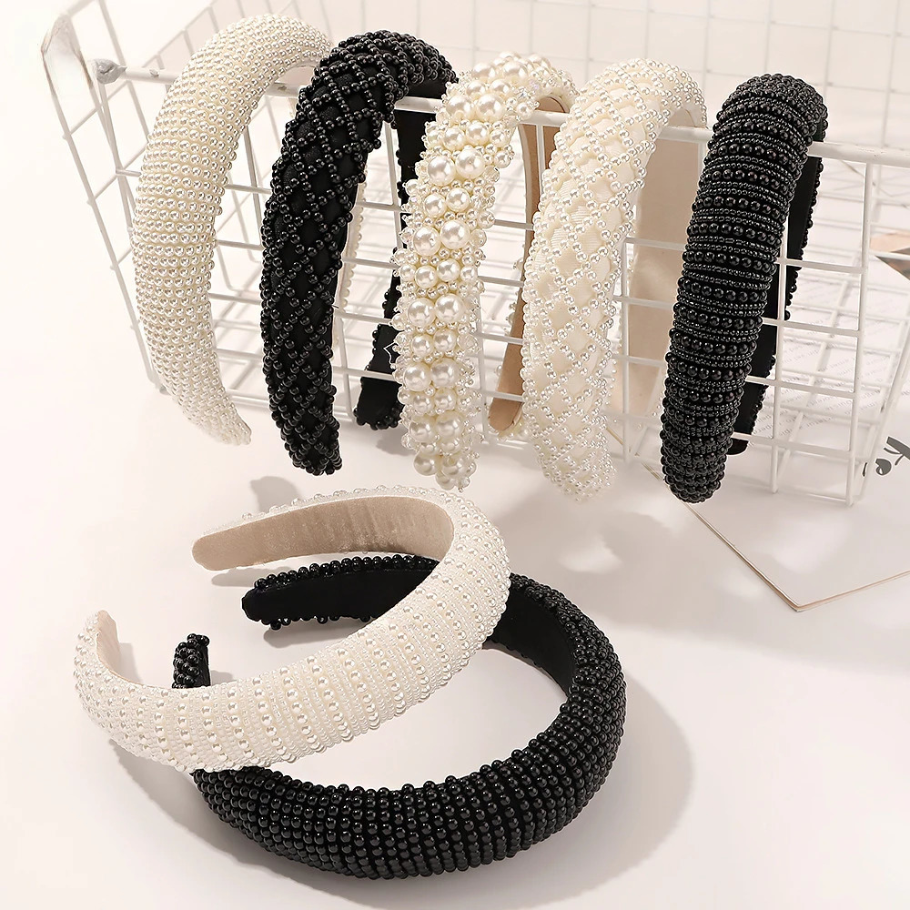 handmade sparkling headband all small sparkling pearl beads thick white hair bridal headpiece 241205