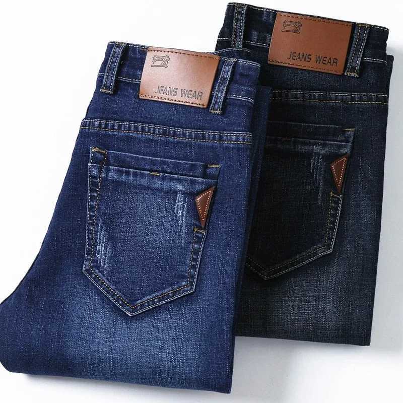 High quality deep blue printed torn denim jeans for men original brand denim jeans for men elastic denim jeans for men Trousers mens motorcycle jeans 