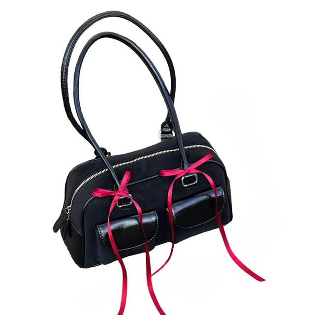 Korean Fashion Womens Shoulder Soft Suede With PU Leather Bowg Handbag Casual Vintage New Boston Tote Bag Cartoon Style BagVoyage