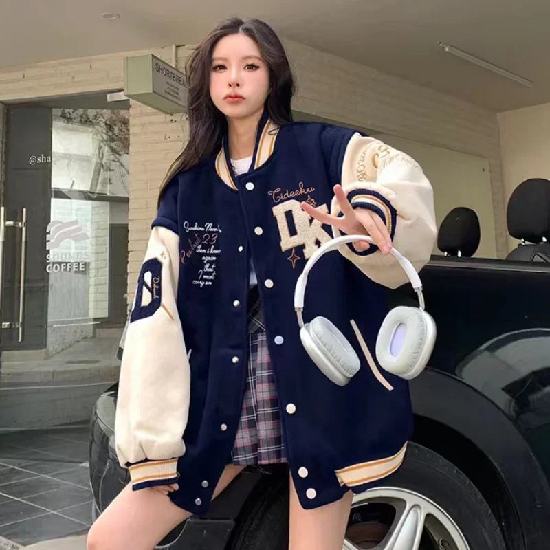 American Retro Letter Embroidered Jackets And Coats Women Y2K Street Hip Hop Trend Baseball Uniform Harajuku Loose Casual Jacket 241205