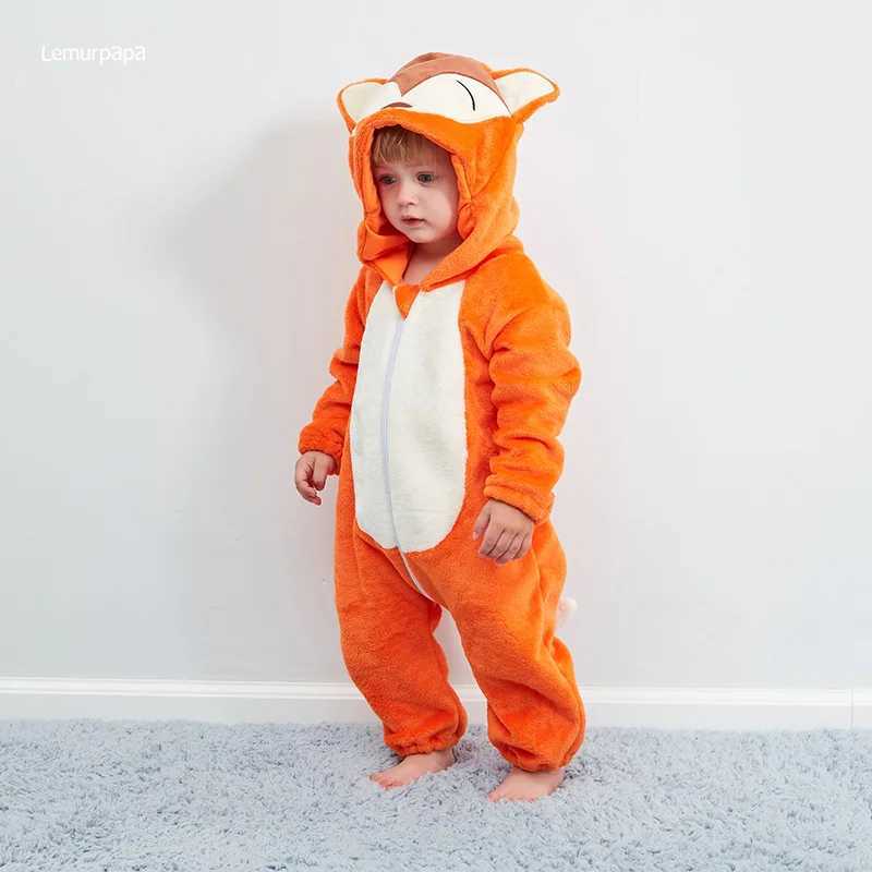 Pajamas Fox Romper Baby Warm Jumpsuit Boy Girl Winter Outfit Halloween Animal Suit Funny Cute Onesie Festival Party Clothes H241205