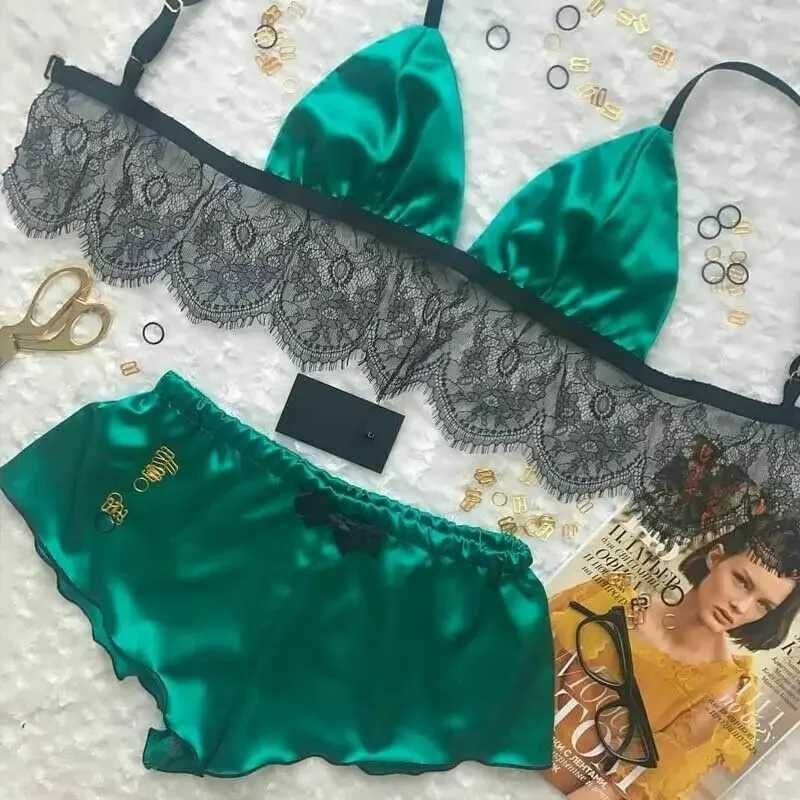 New Women Pajama Sets Sexy Lingerie Underwear Silk Satin Pajamas Crop Tops Bra+Shorts Sets Sexy V-Neck Sleeveless NightwearXJ241205