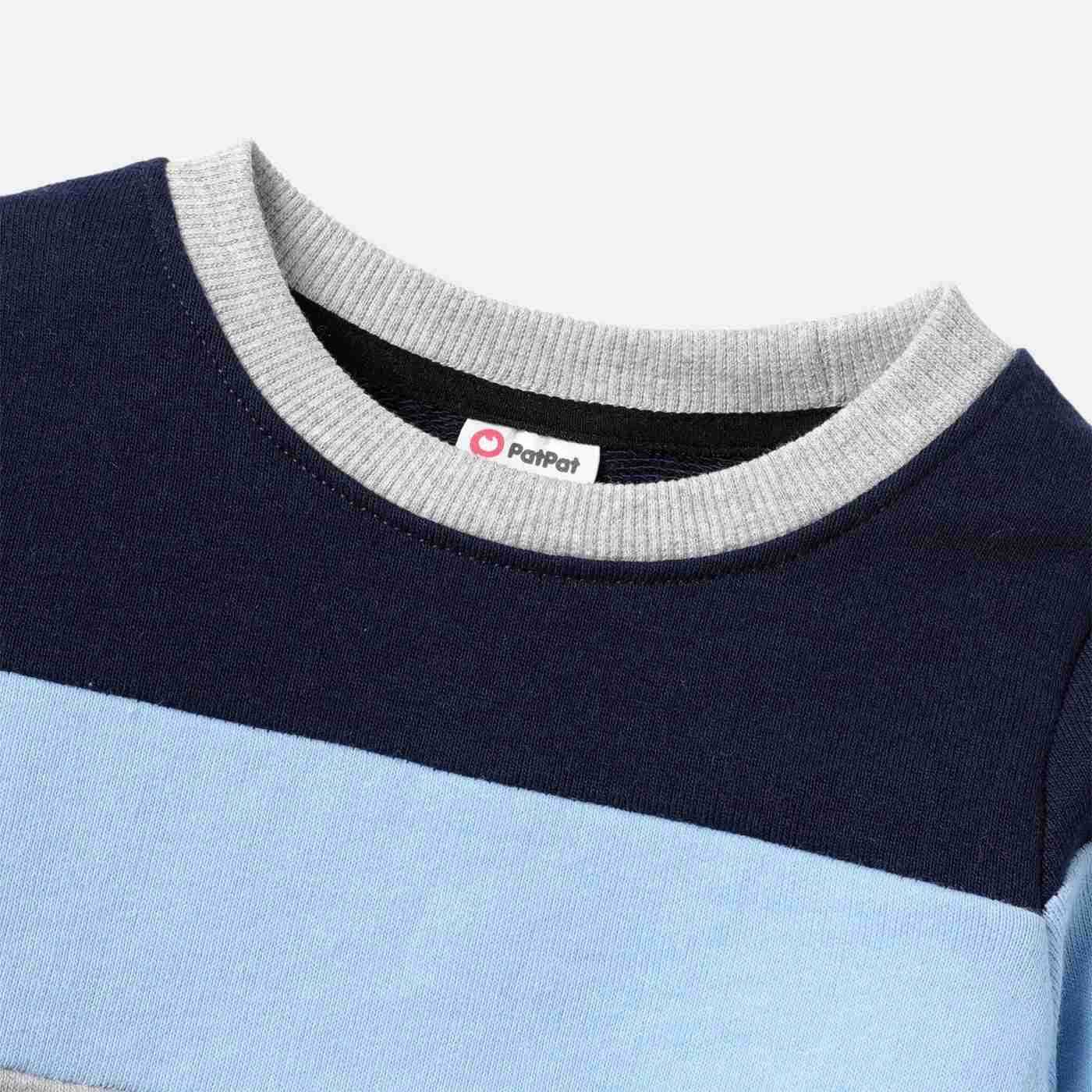 2pcs Baby Boy/Girl Long-sleeve Colorblock Sweatshirt and Letter Print Sweatpants Set Soft and ComfortableXJ241205