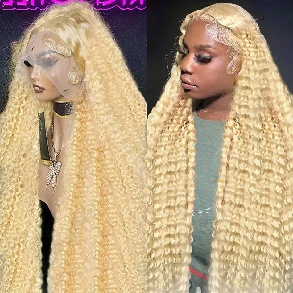30 32 Inch Curly 613 Honey Blonde 13X4 HD Front Human Hair Deep Wave 13X6 Lace Frontal Wig 200 Density For Women