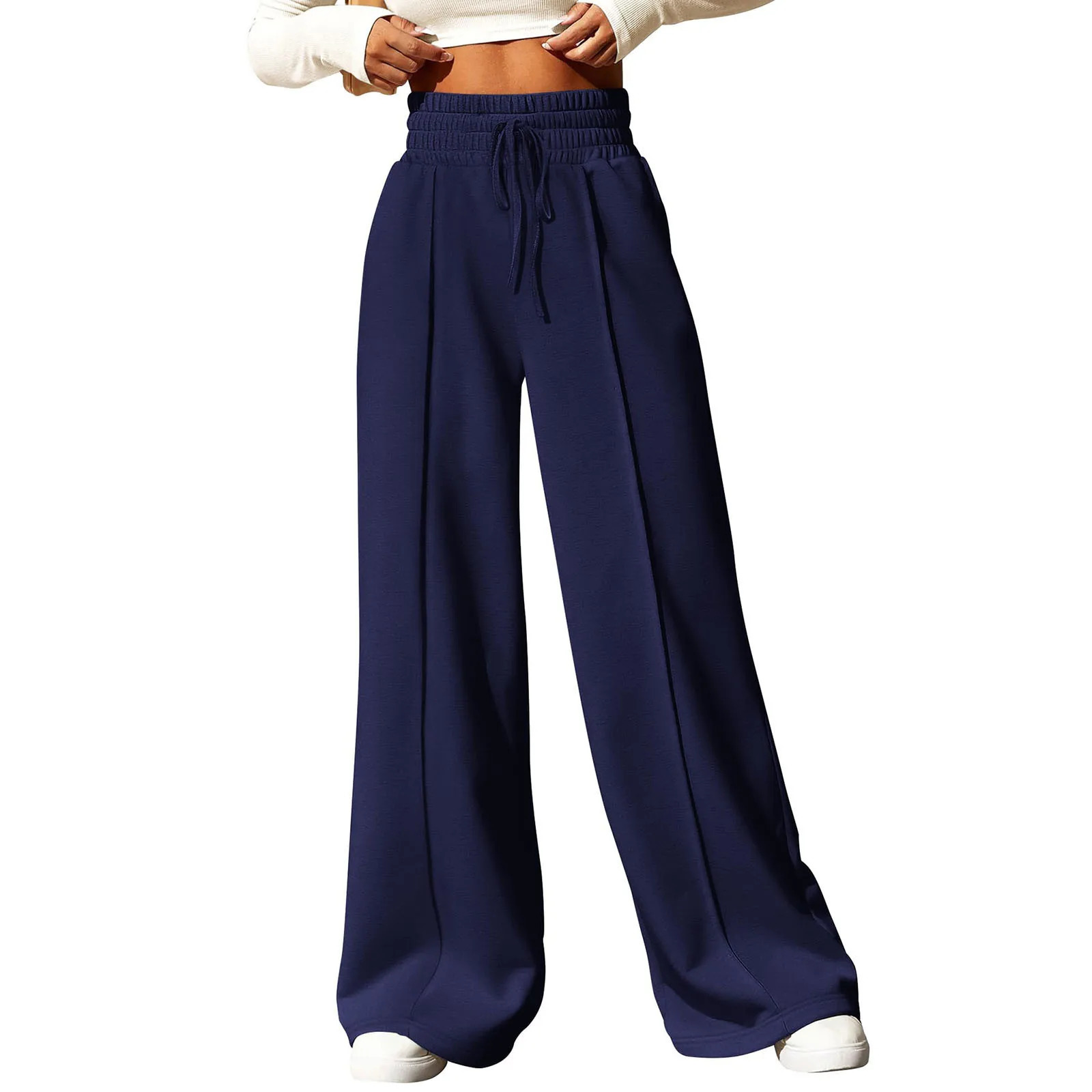 Womens wide leg pants wool lined sports pants straight pants all math pure fitness jogging pants travel basic pants 241202