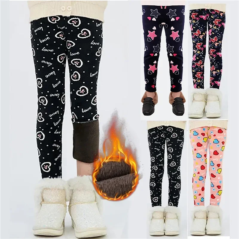 Korean Girls Pants Autumn Winter Children Trousers Warm Leggings Thicken Velvet Star Print Kids Pant Baby Girl Keep Warm Legging 241204