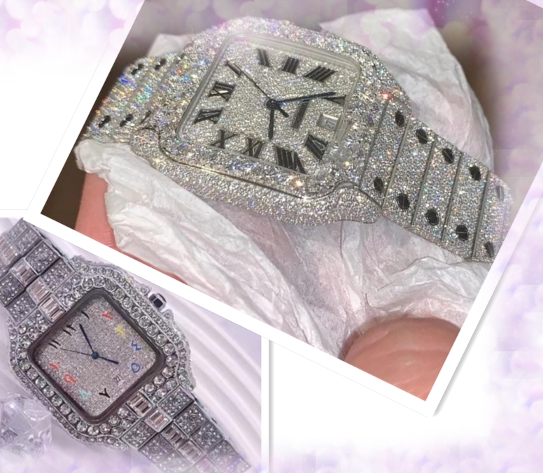 Fully Iced Out Mens Women Watch Full Diamond Stainless Steel Designer Watches Quartz Movement Couple Lovers Clock Wristwatch